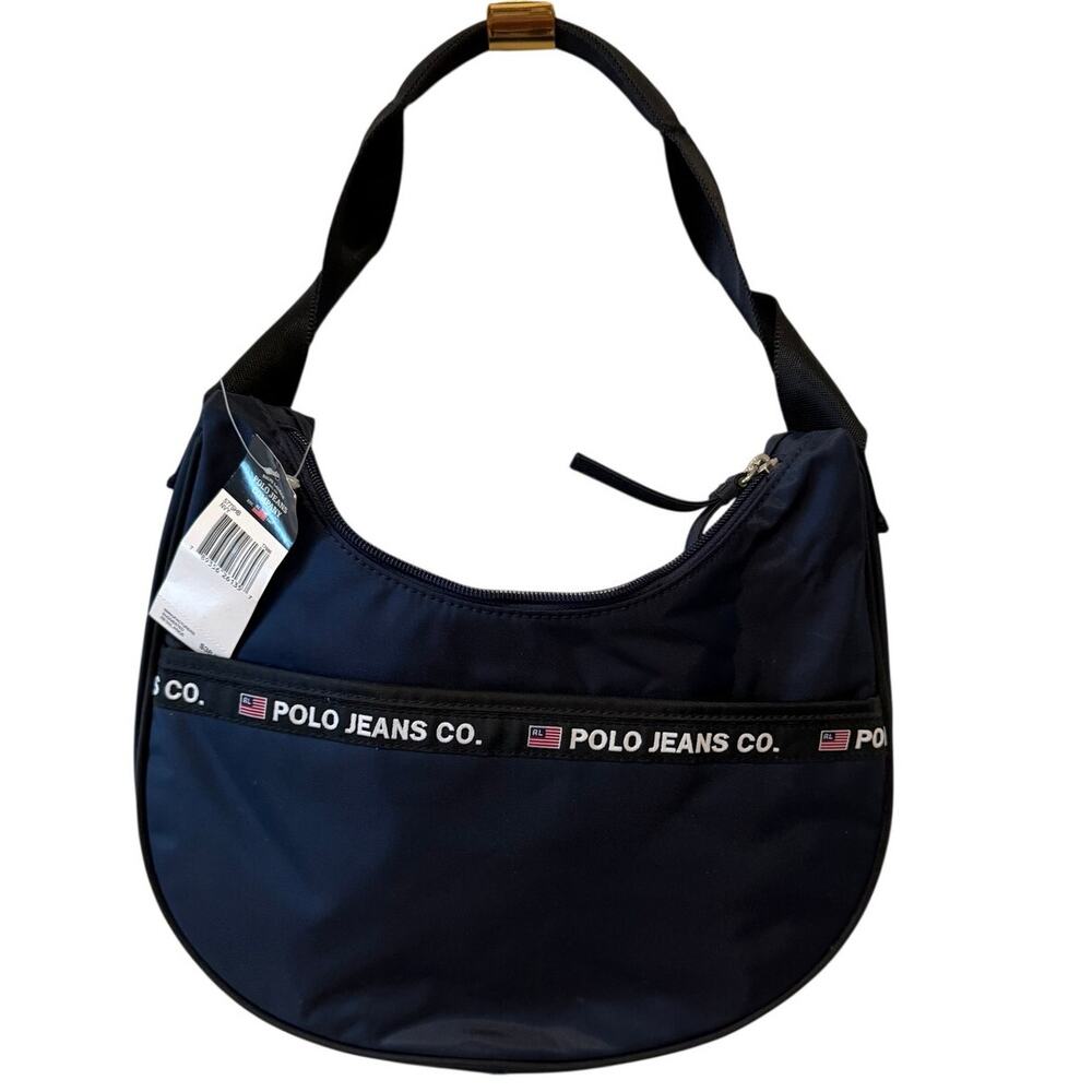 Vintage Y2K Polo Jeans Co Curved Bottom Bag Navy Blue Nylon
